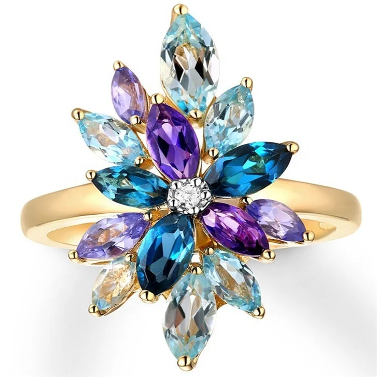 

Cute Colorful Stone Gold Flower Rings for Women Wedding Engagement Rings Fashion Jewelry 2019 New