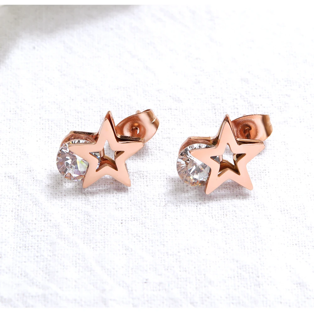 

Rose gold Plated Women Girl Lucky Star Shape Zircon Earrings Hypoallergenic