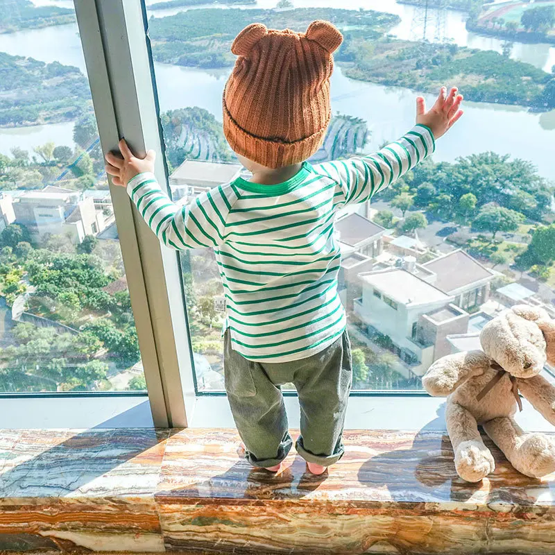 
Custom side stripe casual baby shirt cartoon clothes autumn 1795 