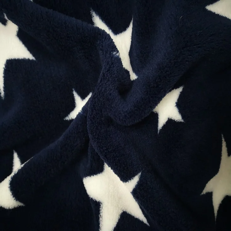 
Leda star printed polyester knit coral fleece fabric for bed sheet 