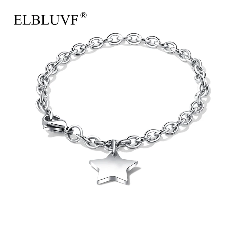 

ELBLUVF Free Shipping Classic Star Dangle Couple Bracelet Stainless Steel Cheap Bracelets Jewelry, Steel color