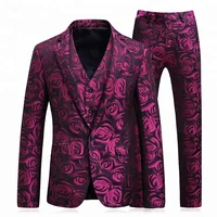 

Gentlemen business blazer 2018 western style plus size 3 pieces flower prited coat pant men wedding suit