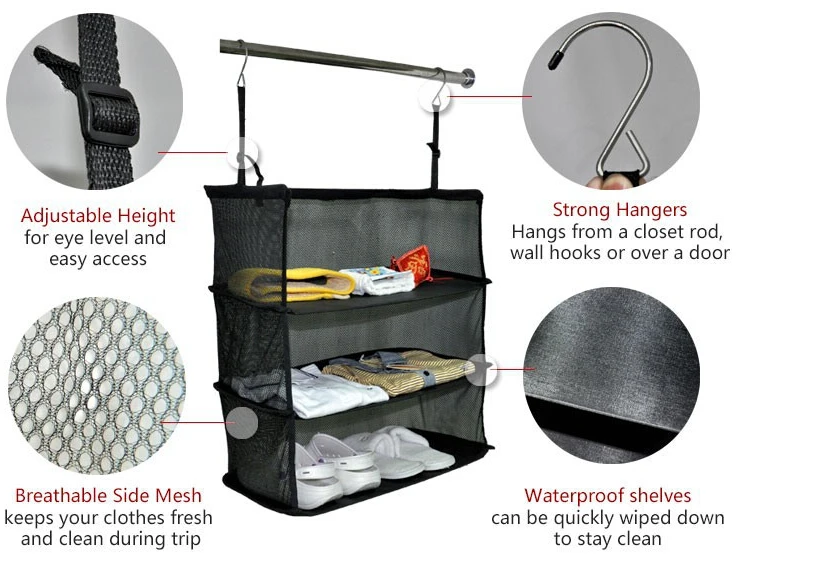 Fashion 3 Compartments Storage Shelves Casual Polyester Foldable Fashion 3 Compartments Storage Shelves Casual Polyester Foldable Travel Bag Accessories Hanging Clothes Organizer For