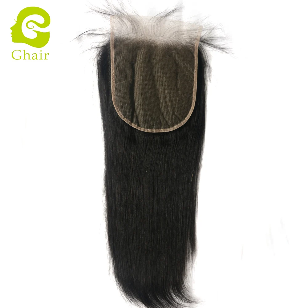 

Ghair unprocessed 100% human hair 7*7 lace closure natural straight hair, Natural color #1b
