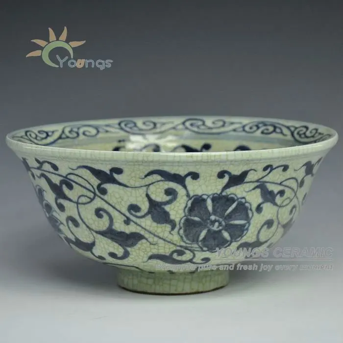 Crackle Finished Blue And White Floral Original Yuan Dynasty Ceramic ...