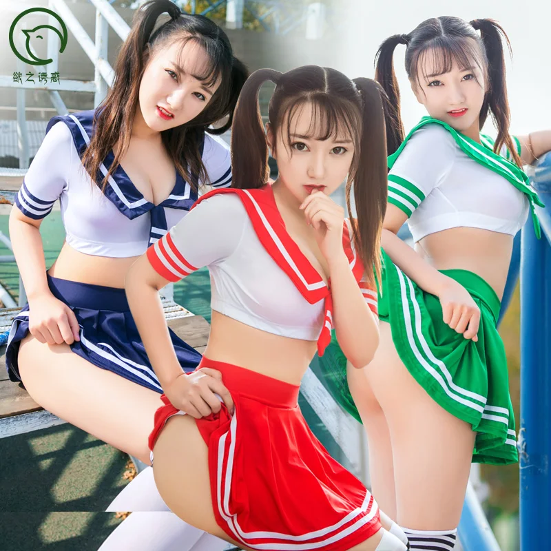 
wholesale 6027 Japan and Korea school girls sexy costume summer crop top and pleated skirt role play sexy schoolgirl costume 