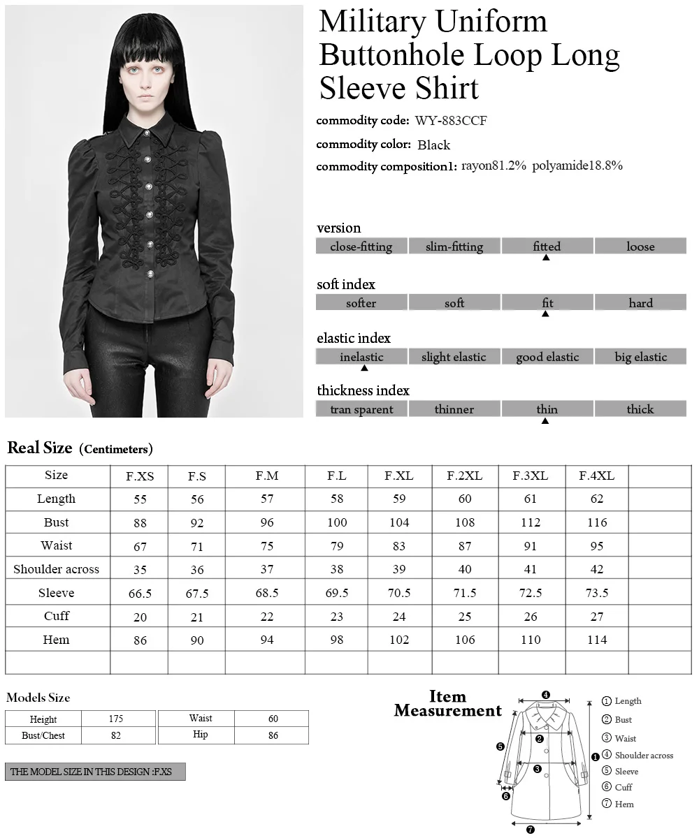 WY-883 PUNKRAVE Military Uniform  special cutting lady long sleeve shirt women blouse