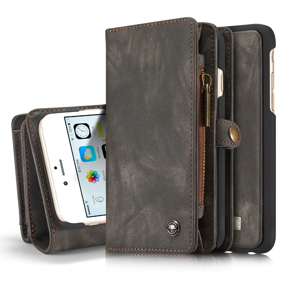 

PU Leather Phone Case Wallet Zip Genuine Leather Phone Case for iphone 6 6 plus 7 7 plus, Black red yellow brown gray