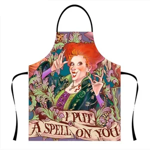 Image of Witch / Witchcraft / Hocus Pocus Letter Print Apron Women Canvas Aprons Kitchen Restaurant Accessories Waterproof Party Aprons