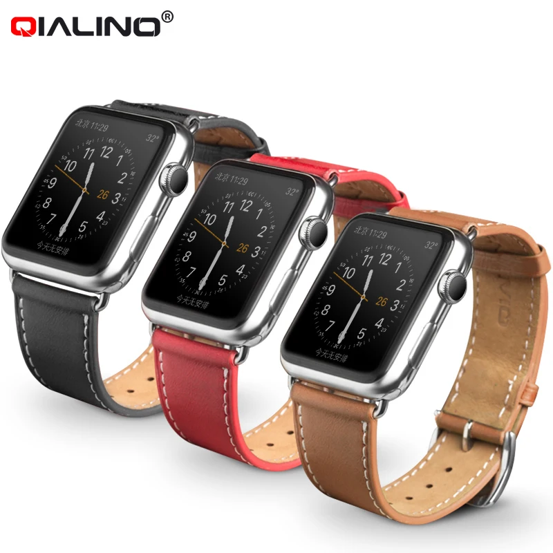 

QIALINO Luxury High Quality Durable Real Genuine leather 38mm/42mm Custom iwatch band metal buckle For Apple Watch Band Strap