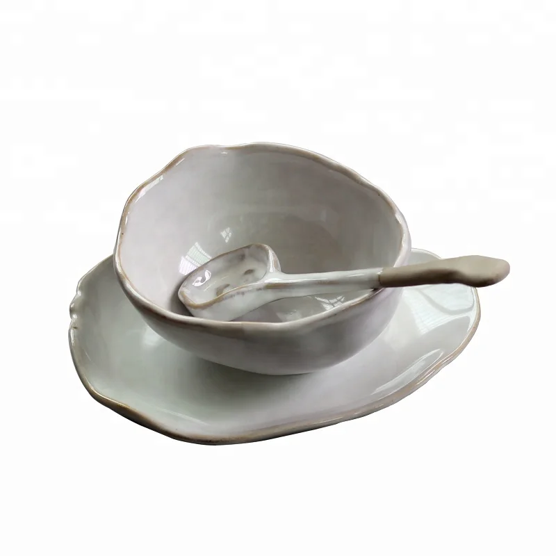 

Stoneware ceramic dinnerware set natural clay with white reactive glaze tableware, Shiny white