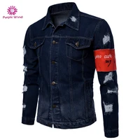 

2019 new style casual fashion ripped design long sleeve jeans denim jacket mens