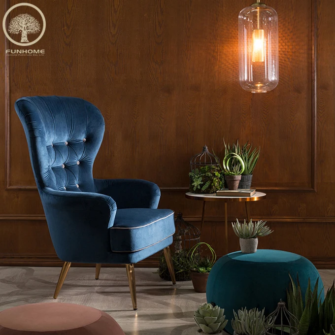 

blue accent wing chair high back living room chiars