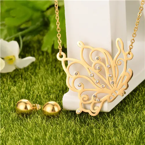 

BAOYAN Elegant Cubic Zirconia Gold Plated Big Butterfly Stainless Steel Jewelry Set