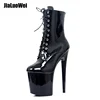 Wholesale Cheap Pole Dancing Shoes 20cm Extreme High Heel Sexy Platform Fancy Black Lace Up Zipper Ankle Boots Woman