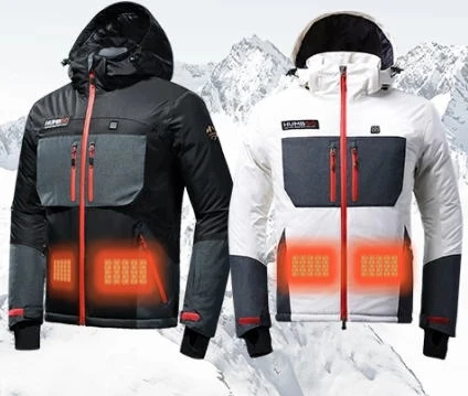 

Waterproof Outdoor Tech Jacket Powder-Heated Winter Coat, Black;white