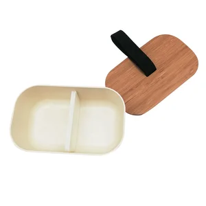 Image of Bamboo fiber biodegradable bento lunch box with band and partition