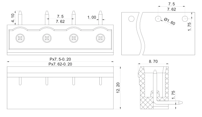 6way connection 7.62 pitch pluggble terminal block male and female XK2EDGK-7.62-6P 2EDGRC-7.62-6P 90 degree pin closed all side