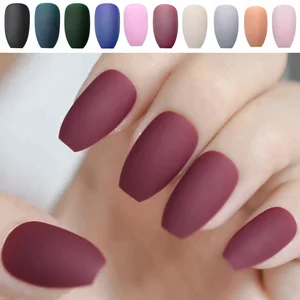 Full False Nail Matte Coffin Flat Artificial Nails Medium Pure Colors Ballerina Fake Nails