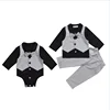 Amazon Fashion Kids Clothing Children Baby Banquet Garment Black Shirt Long Pants With Bow Tie Sets Boy 0-3y 2 pcs Suits