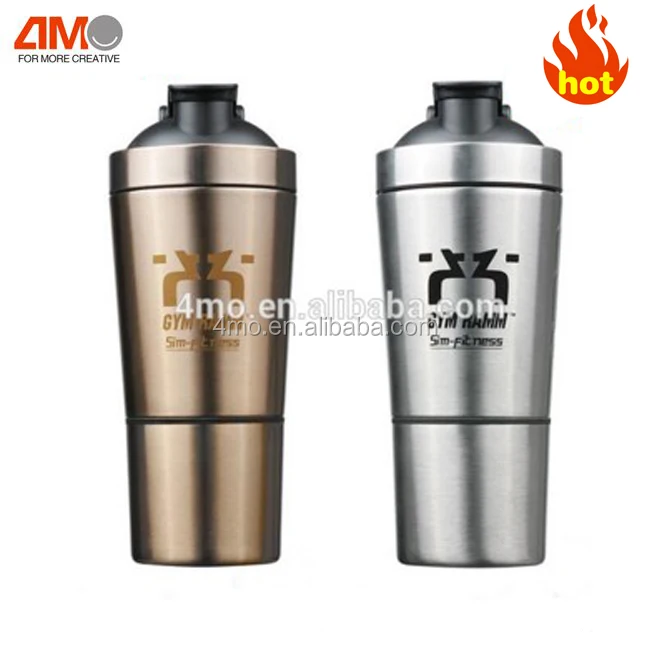 

FDA 304 stainless Steel 700+200ML Metal Protein Shaker Bottle with Compartment Joy and shaker, White;pink;brown;blue;and other customied