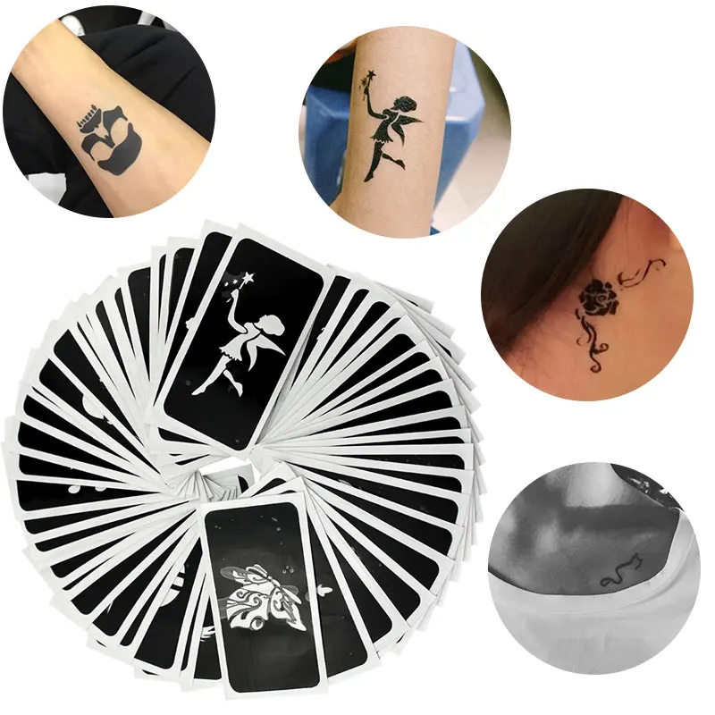 

Hot sale high quality 12*15 cm custom glitter tattoo sticker henna Glitter Tattoo Stencils body art, Black