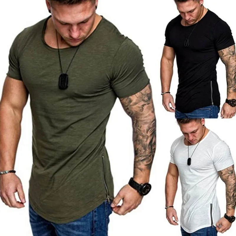 

fashion scallop hem t shirt custom man curved fitness t-shirt for man, Customizable