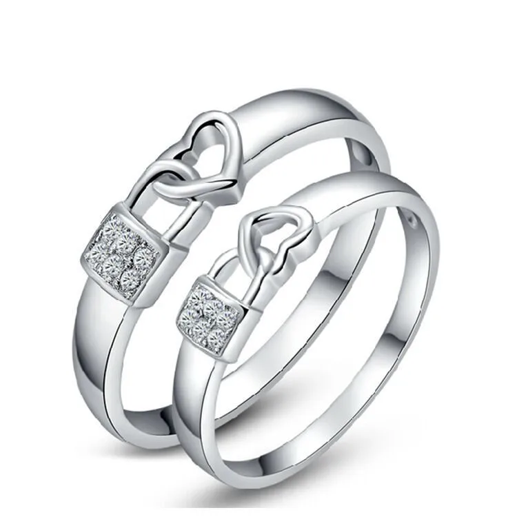 

Platinum Plated couples rings fashion simple heart-shaped wedding rings Heart Lock Couple Rings