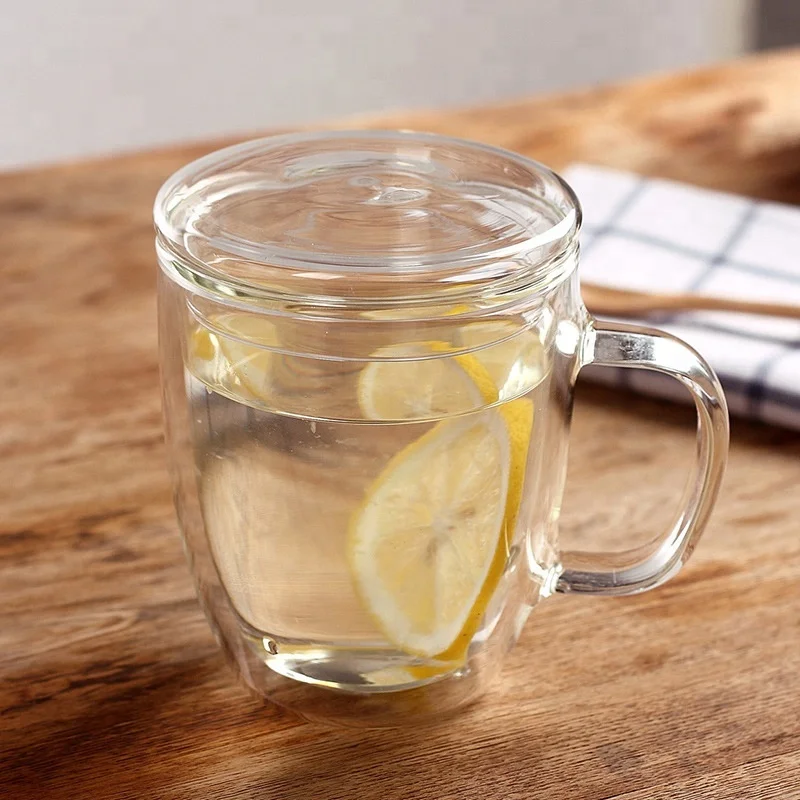 جدار مزدوج الشاي النبيذ أقداح قهوة زجاجية القدح ، القهوة جدار مزدوج الزجاج 350 ملليلتر كوب