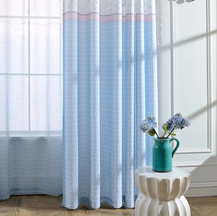 New Design White And Blue Plaid Curtains Fabrics