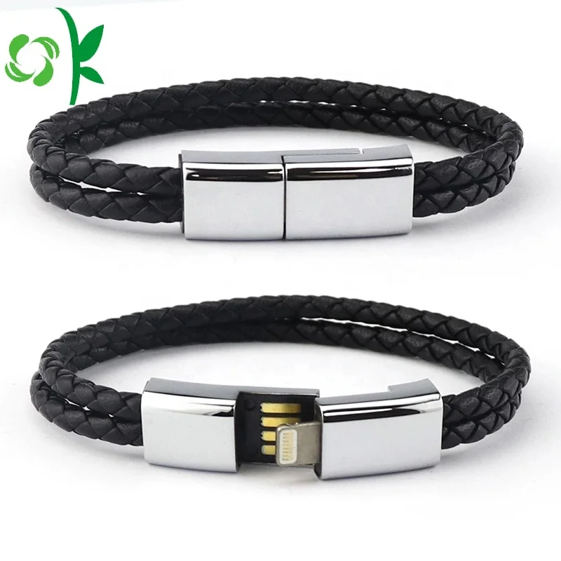 

Wholesale Leather Phone Charging Type C Bracelet USB Cable with Double Lines, Black