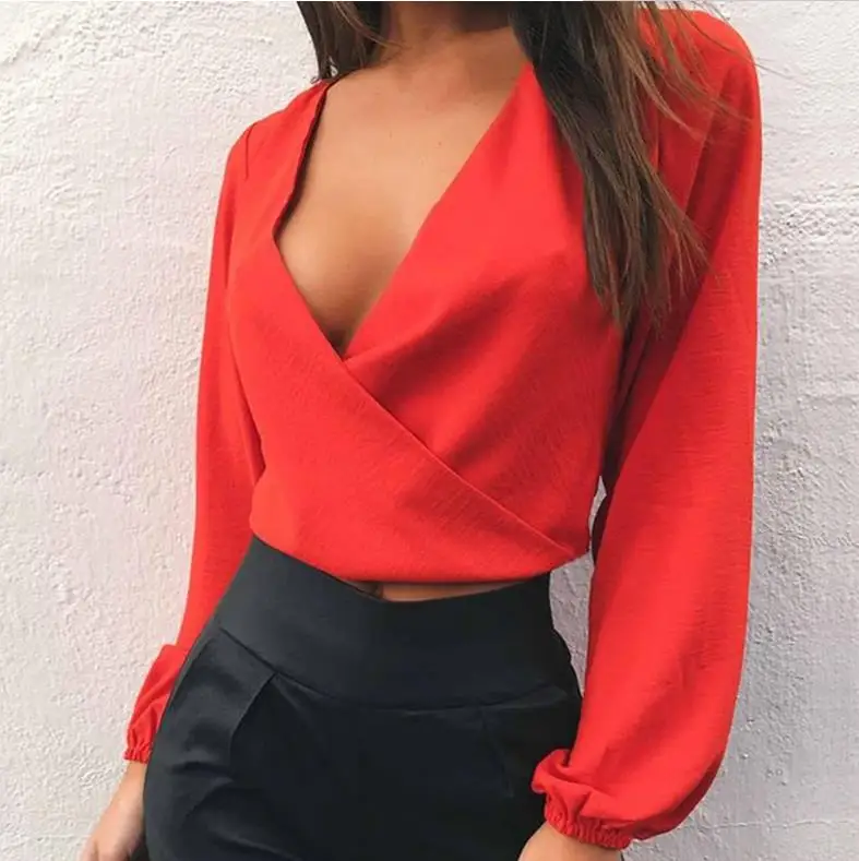 

latest Western Style Cheap Deep V-neck Backless blouses Sexy Women Chiffon Tops Blouse, White, red, black, dark bordeaux.
