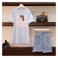 

Spring and Summer New Meat Shielding Westernized Suit Women's Large Fat mm Loose Slim and Aged Denim Half-length Skirt