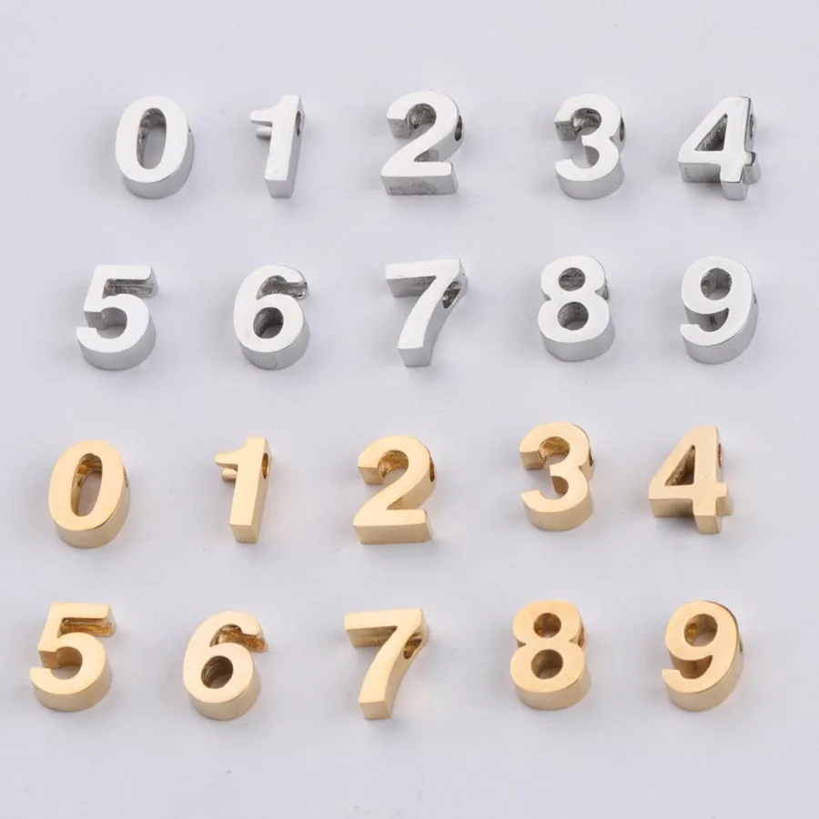 

2019 New Fashion Highly Polished 3*8mm Small Beads number 0-9 Gold Plated DIY Charms for Jewelry Making