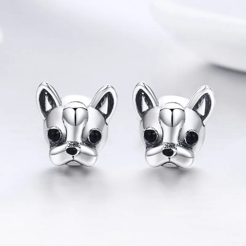 

Animal Earrings French Bulldog Dog 925 Sterling Silver Stud Earrings