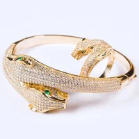 

Top sale fashion luxury silver gold cuff double leopard head bracelet and ring