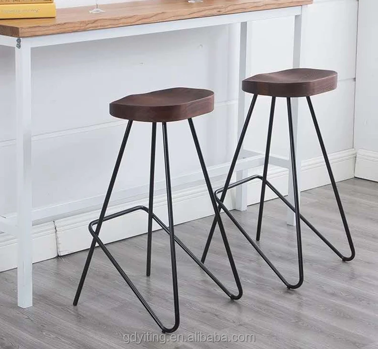 Wooden Bar Stool Tops Stainless Steel Bar Stool Ergonomic Stool Yw083