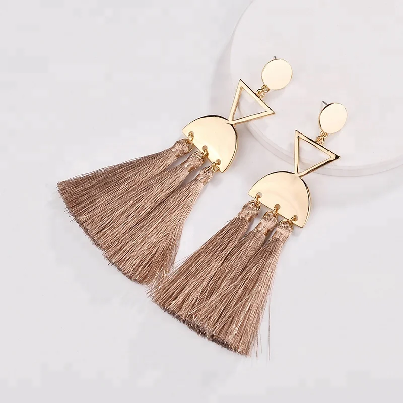 

Fashion Jewelry Triple Metallic Thread Tassels Drop Earrings Women Statement Earring stock