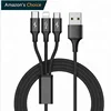 3 in1 Multiple braided charger cable, Micro usb, Type-c, 8 pin USB braided charging data cable for iphone for samsung for Huawei