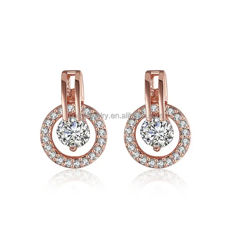 

Round Cut Rose Gold Plating Zircon Drop Earrings Wedding Engagement Bridal Earrings