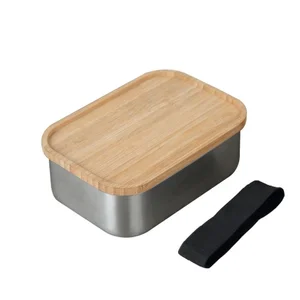 Image of Eco friendly bamboo lunch mess tin Stainless Steel Sandwich biodegradable bento bamboo lunch box