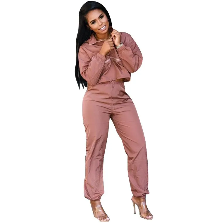 

new women zip up neck long sleeve top and pants suits two pieces set sport tracksuit outfit matching sets Y11127