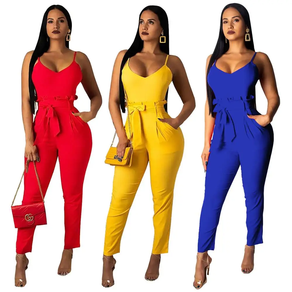 

2019 Summer New Women Sexy Appliques Sleeveless Solid Long Jumpsuit MN Q221