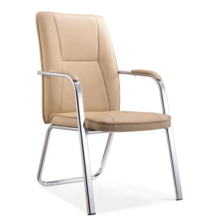 Business Black Reception Seat Ergonomic Secretarial Black Pu Leather Office Chair Without Wheels 