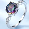 US JEWELS Fashion Simple Colorful Mystic Rainbow Topaz Morganite Filled Pave Diamond Band 925 Sterling Silver Ring