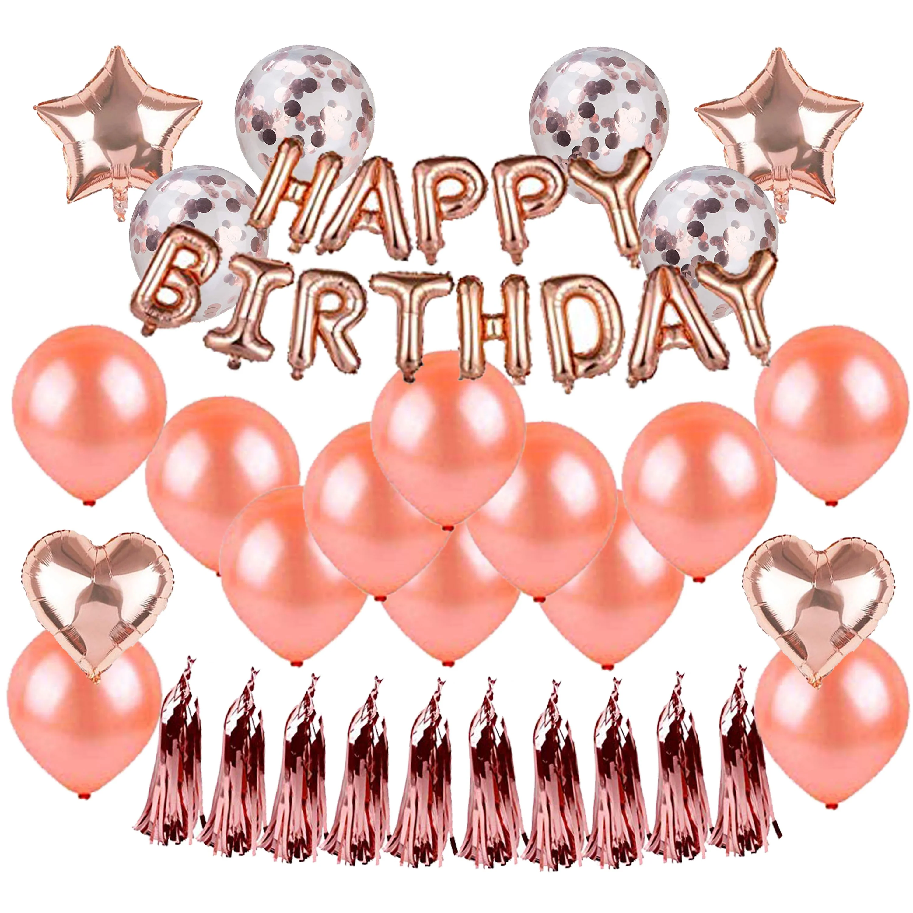 Rose Gold Happy Birthday Balloons Confetti Balloons Kit Birthday Party ...