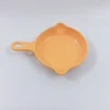 Yellow color glazed plate restaurant used personalized round cheap ceramic bakeware plate with handle