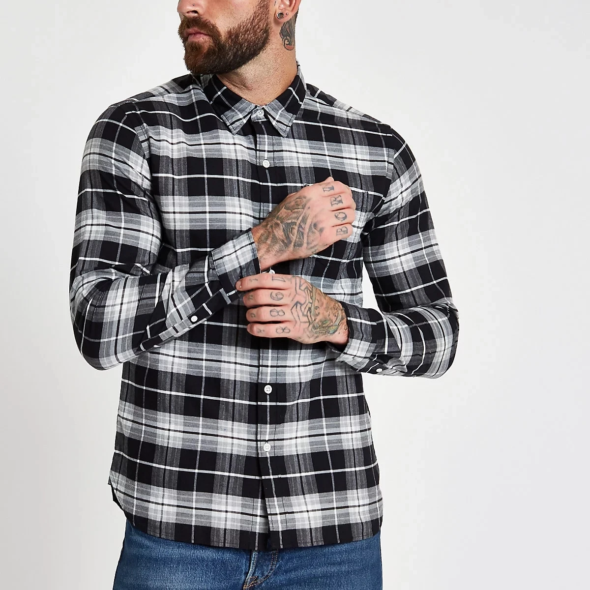 

2019 Latest fashion long sleeve shirt custom logo man plaid casual shirt, As picture or can be customized
