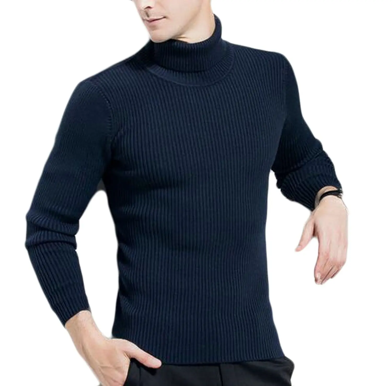 WSPLYSPJY Mens Winter Knitwear Pullover Casual Mock Turtle Neck Long Sleeve Jumper Sweaters