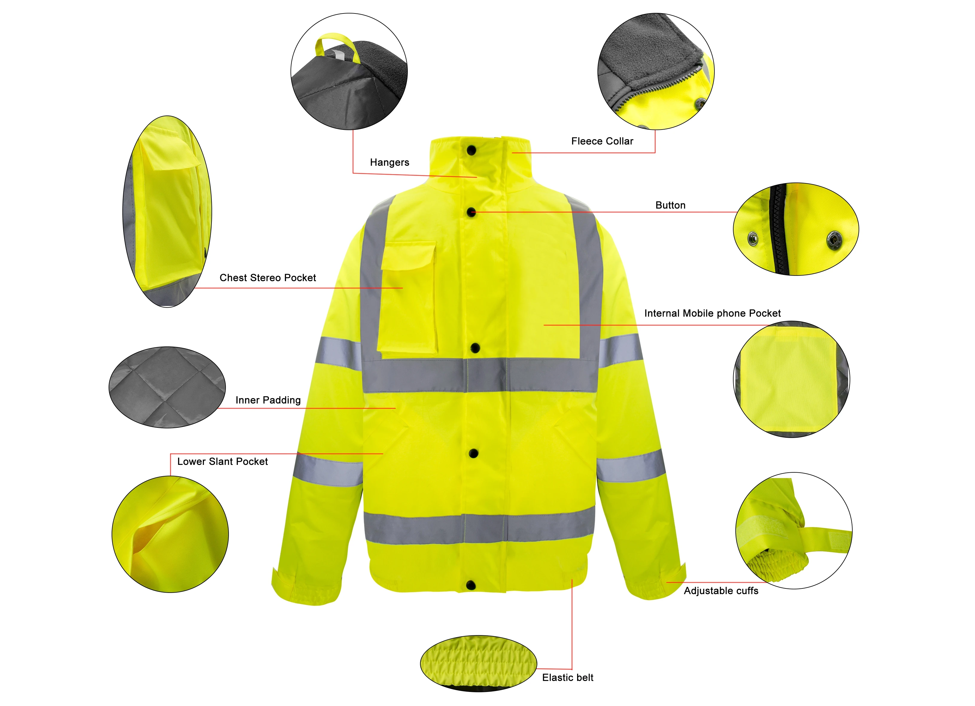 Fluorescent Yellow Work Life Jacket With Reflective Stripes Safety